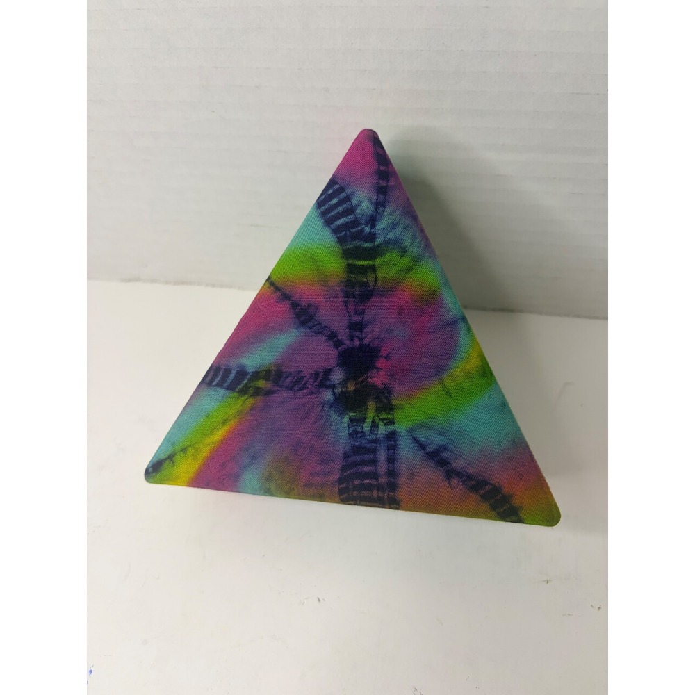 Tie Dye Pyramid Trinket Box Handcraft Indonesia 90s Hippie Boho Stash Container